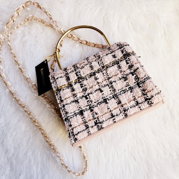 NWT bebe Kamala Top Handle Tweed Crossbody with Chain Strap - Picture 2 of 4